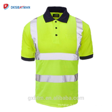 Nouveau Salut Viz Manches courtes Chemise de sécurité Tenue de travail Navy Collar Haute visibilité Bouton Polo T-shirt avec bande réfléchissante